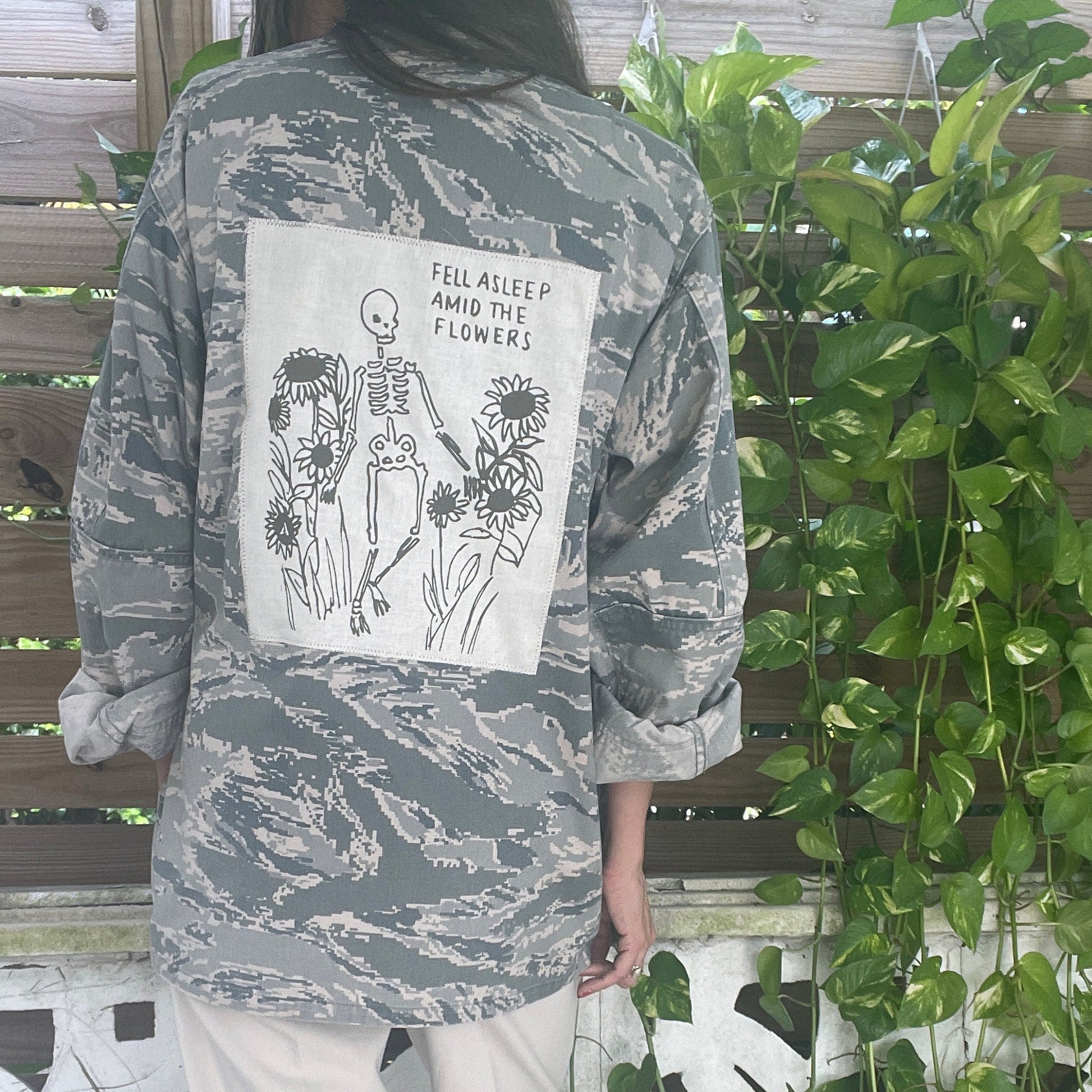 Skeleton with Flowers // Sunflowers // Fell Asleep Amid the Flowers // Punk Patch // Back Patch // Air Force // Army // Military Camo