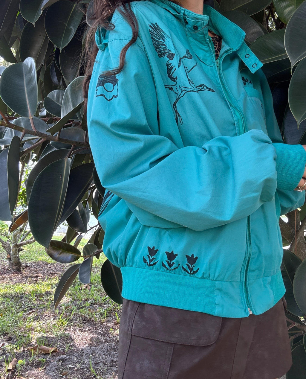Heron Block Print Racer Jacket