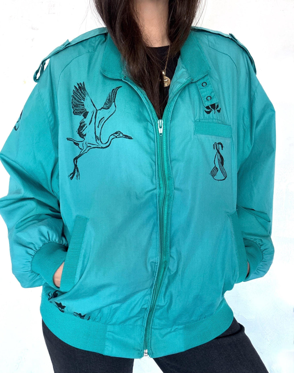 Heron Block Print Racer Jacket