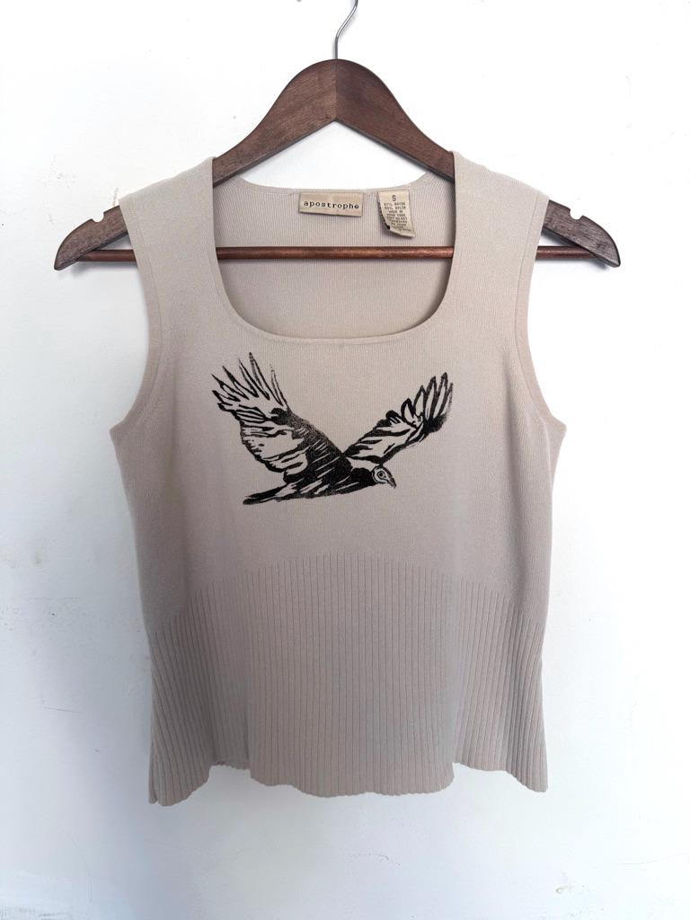 Turkey Vulture Block Print Artist Tank Top // Hand Printed // Bird of Prey // Buzzard // Vintage Top // Upcycle // Raven // Crow // Tee