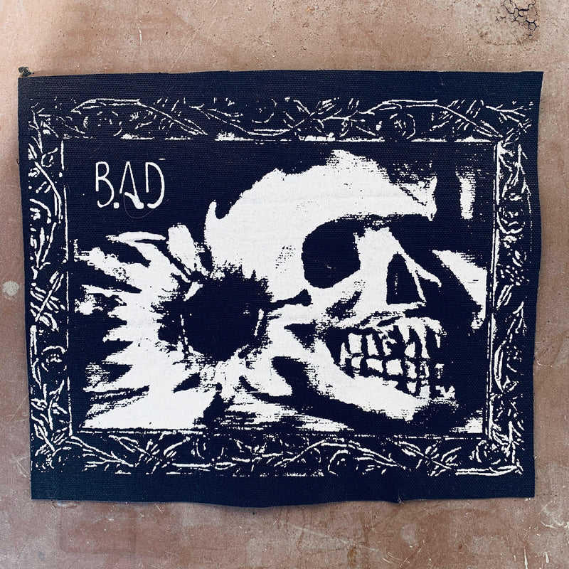 Skull Patch // Back Patch // Sunflower // Punk Patch // Screenprint // Floral T-shirt // Skull with Flowers // Silk Screen // Back Patch