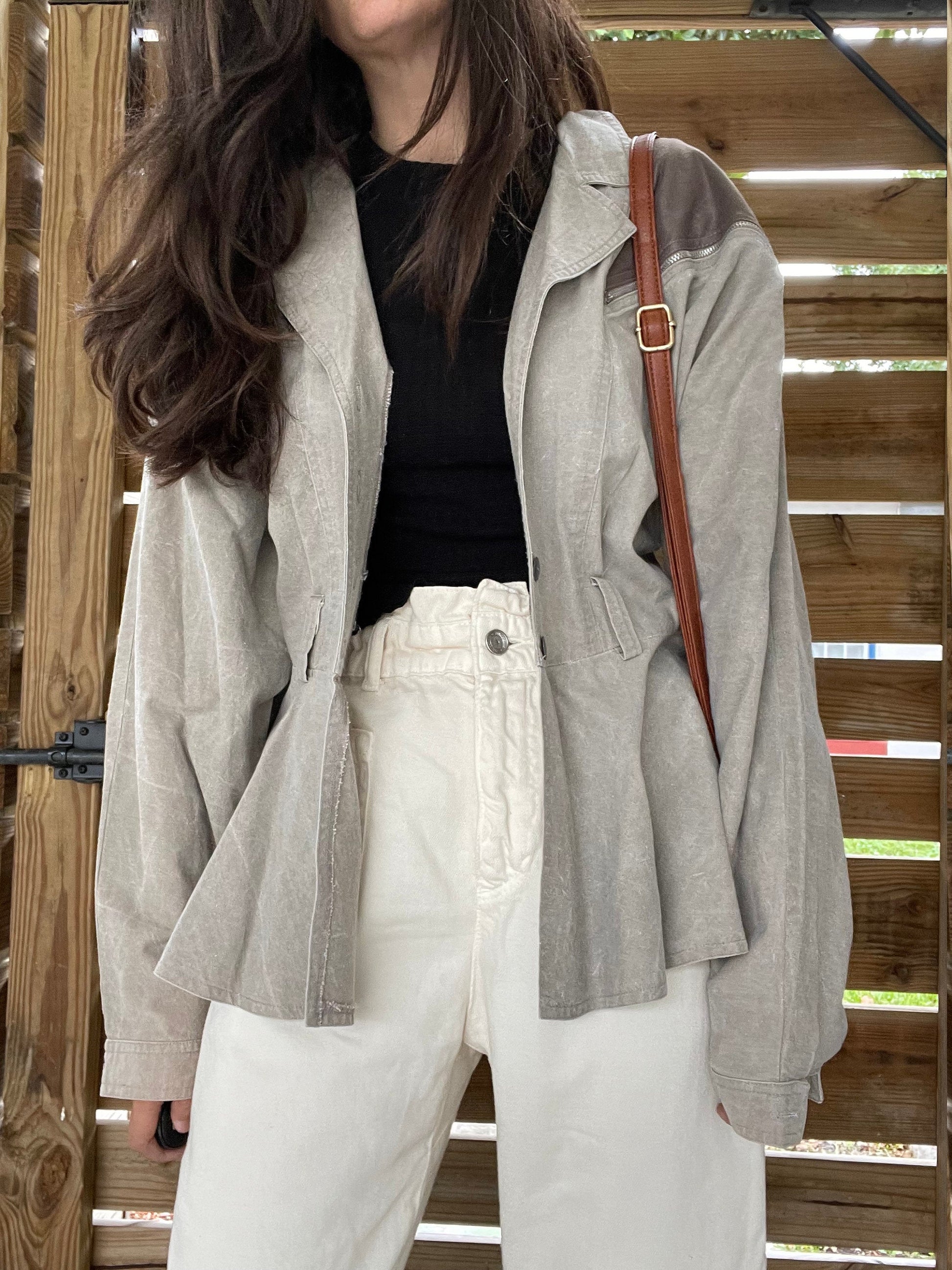 Floral Print // Fight War Not Wars // Destroy Power Not People // Pleated Jacket // Peace Punk // Denim // Beige // Neutral // Cream