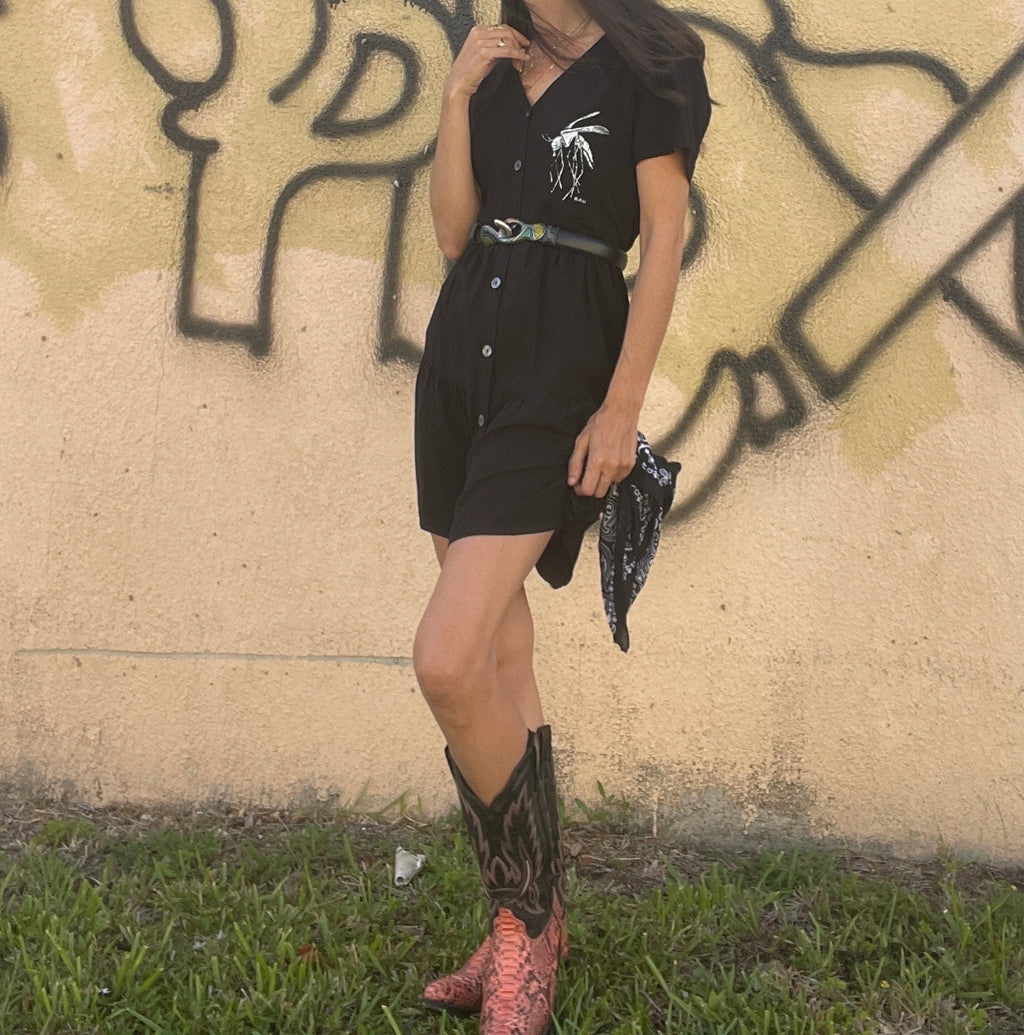 Mosquito Print / Black Dress