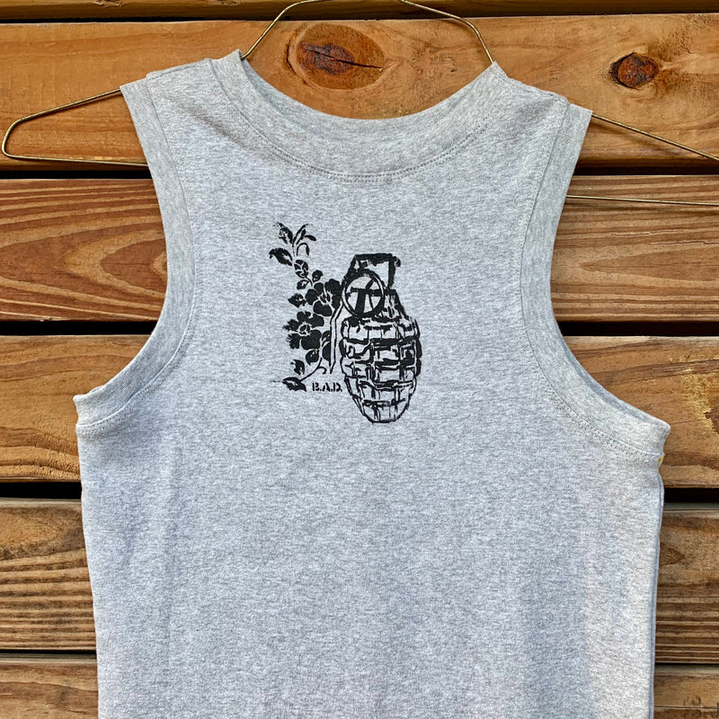 Grenade with Flowers // Graphic Tank Top // Sleeveless // Punk Shirt // Grey // Small