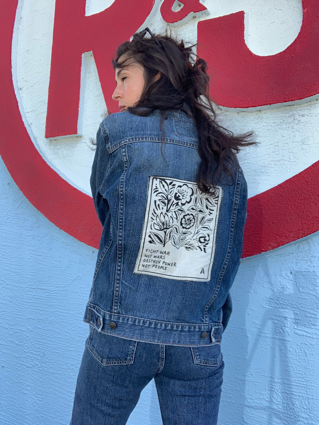 Destroy Power Not People Vintage Matchbox Inspired Back Patch // Levis Jean Denim Back Patch Jacket // Jean Punk Jacket // Patch Jean Jacket
