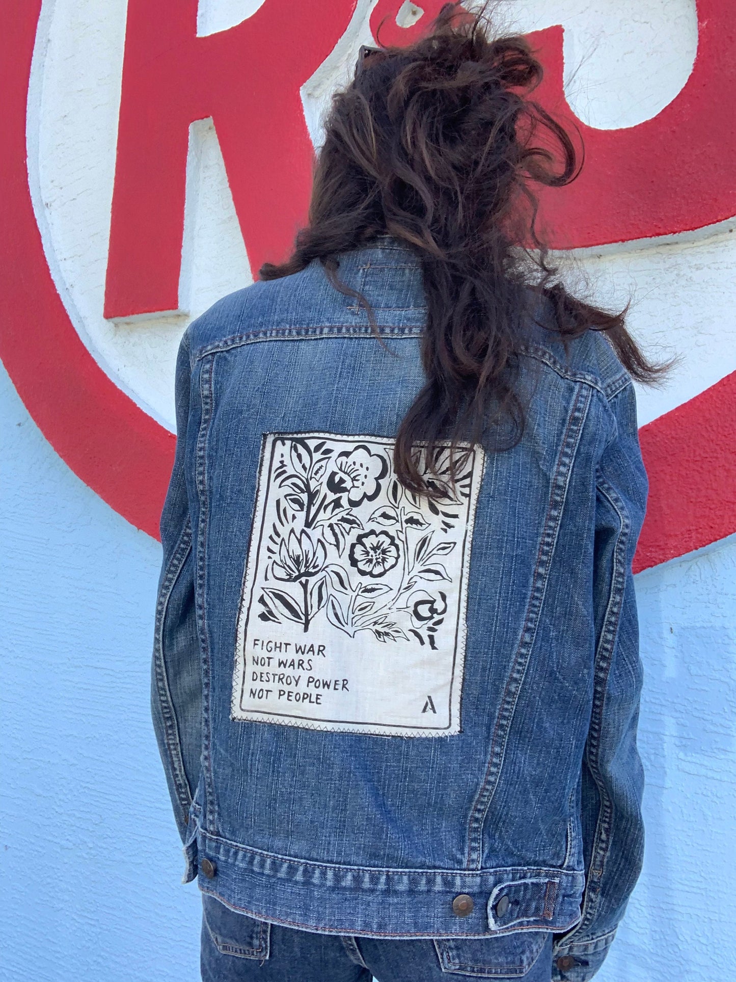 Destroy Power Not People Vintage Matchbox Inspired Back Patch // Levis Jean Denim Back Patch Jacket // Jean Punk Jacket // Patch Jean Jacket