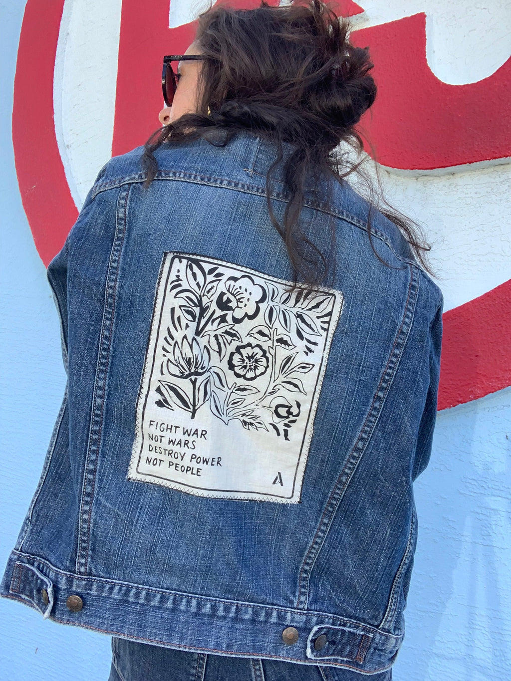 Destroy Power Not People Vintage Matchbox Inspired Back Patch // Levis Jean Denim Back Patch Jacket // Jean Punk Jacket // Patch Jean Jacket