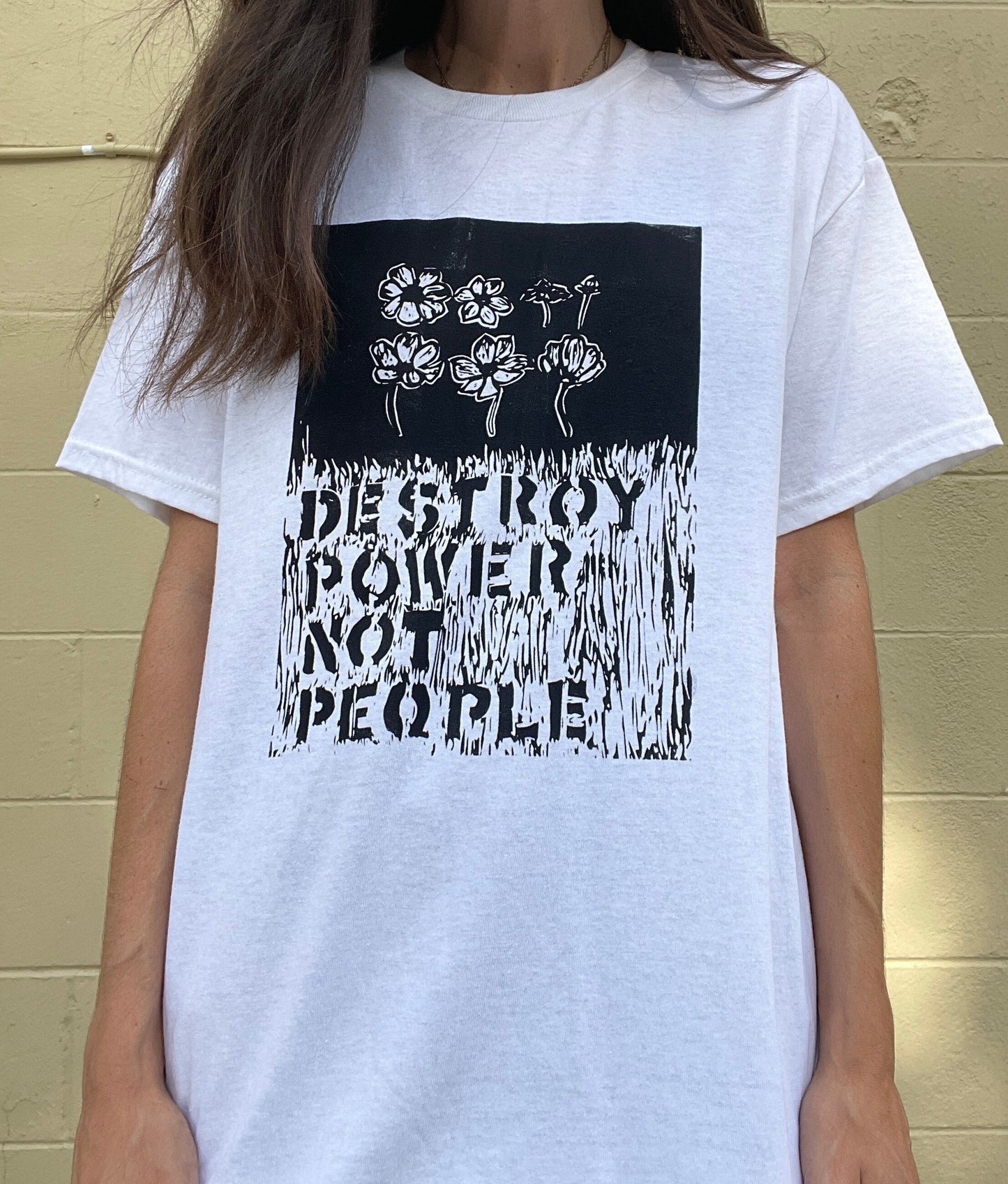 Floral Shirt // Destroy Power Not People // Punk Shirt // Peace Punk // Cosmos // Flowers // Compassion // Love // Graphic Art Tee Tshirt
