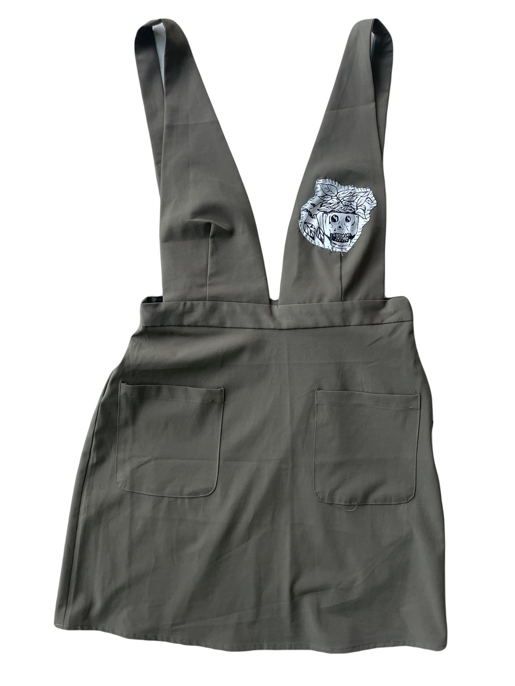 Skull Patch Dress // Jumper // Overalls // Olive Green // Skeleton // Pothos // Punk Patch // Overall Dress