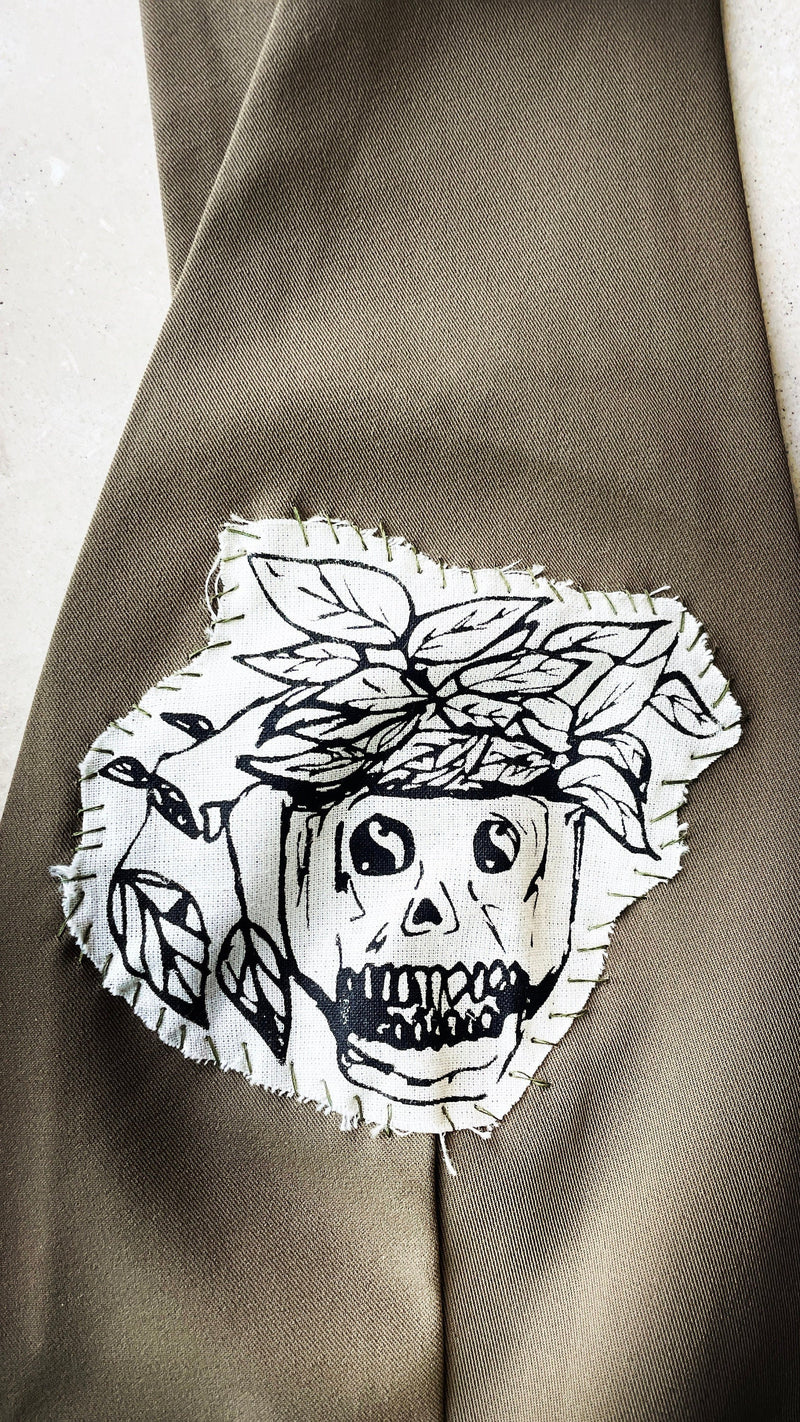 Skull Patch Dress // Jumper // Overalls // Olive Green // Skeleton // Pothos // Punk Patch // Overall Dress