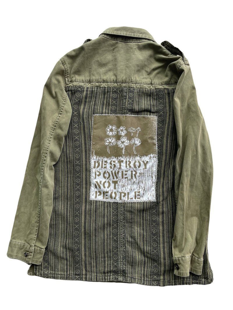 Destroy Power Not People Olive Button Up