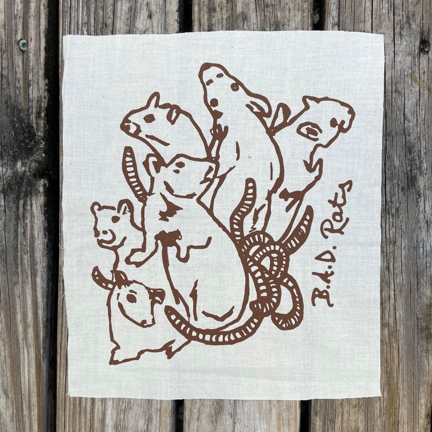 Rat King Back Patch // B.A.D. Rats // Rat Screenprint // Rats Punk Patch // Back Patch // Punk Jacket Patch // Screenprint // Drawing