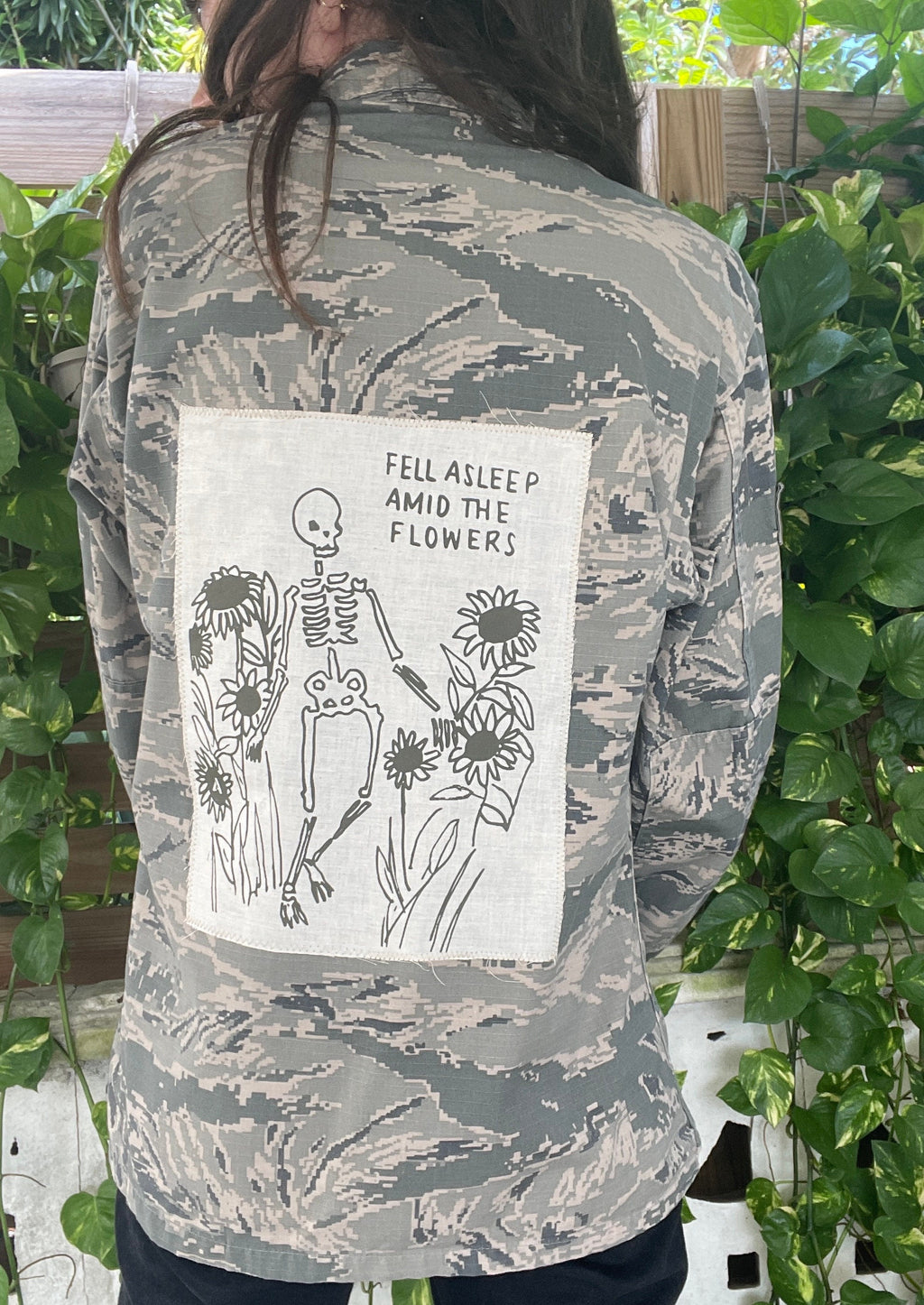 Amid the Flowers // Skeleton // Flowers // Sunflowers //  Punk Patch // Back Patch // Air Force // Army // Military Camo