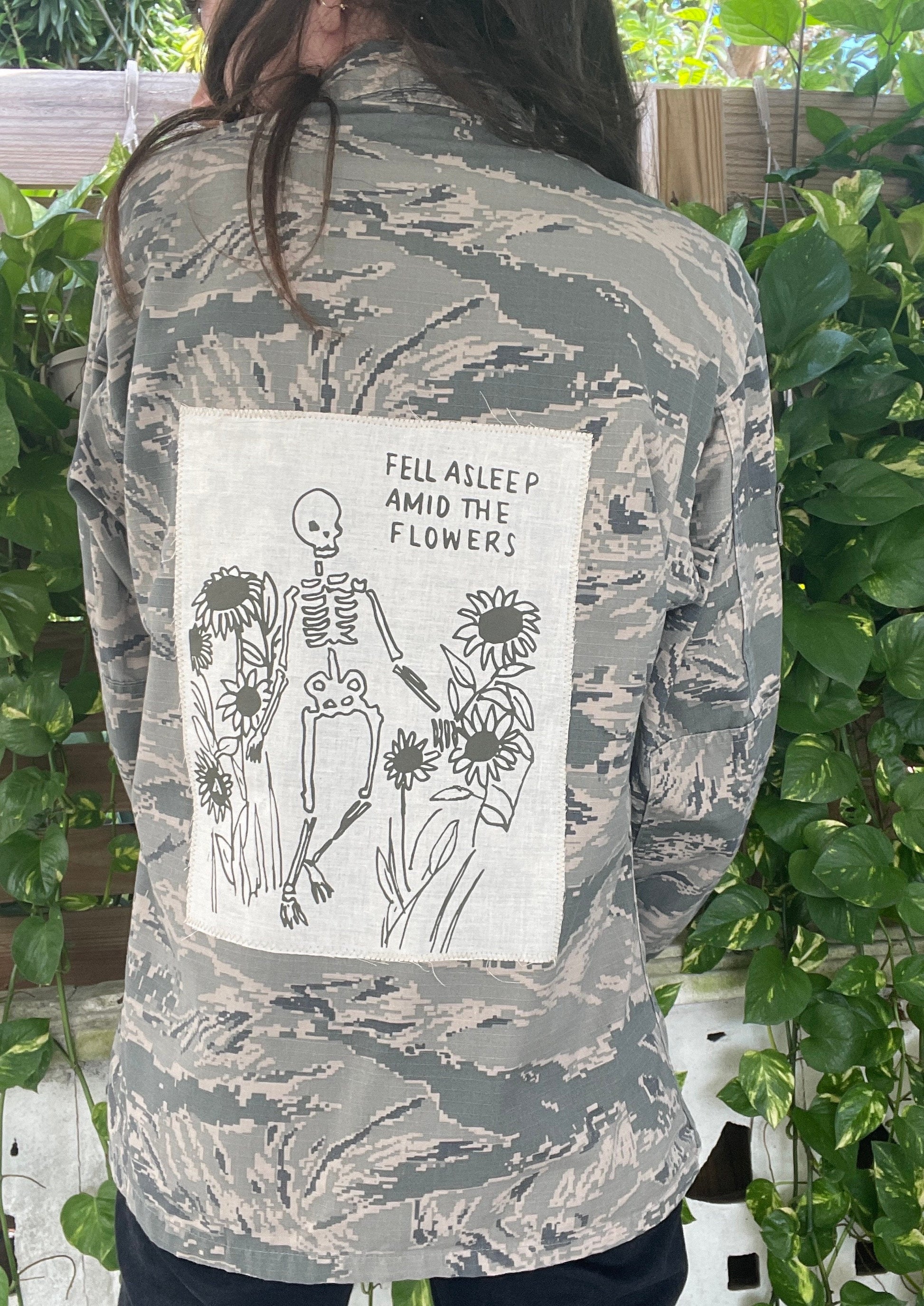 Amid the Flowers // Skeleton // Flowers // Sunflowers //  Punk Patch // Back Patch // Air Force // Army // Military Camo