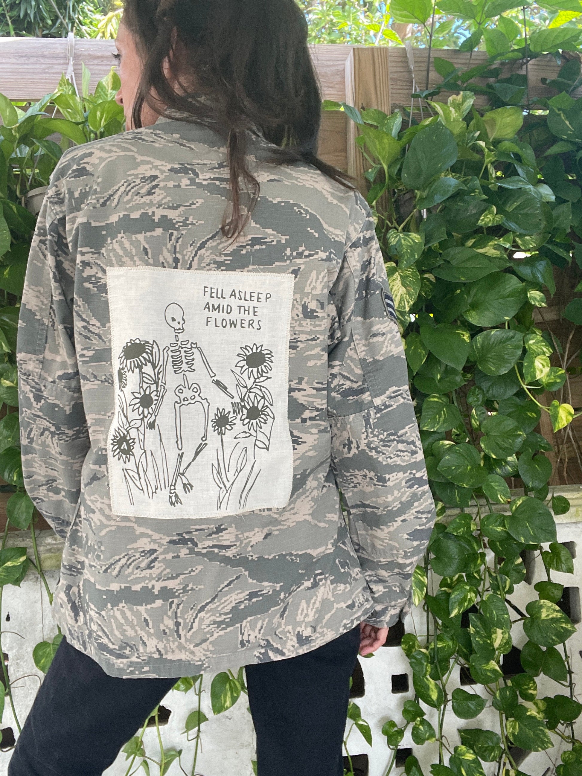 Amid the Flowers // Skeleton // Flowers // Sunflowers //  Punk Patch // Back Patch // Air Force // Army // Military Camo