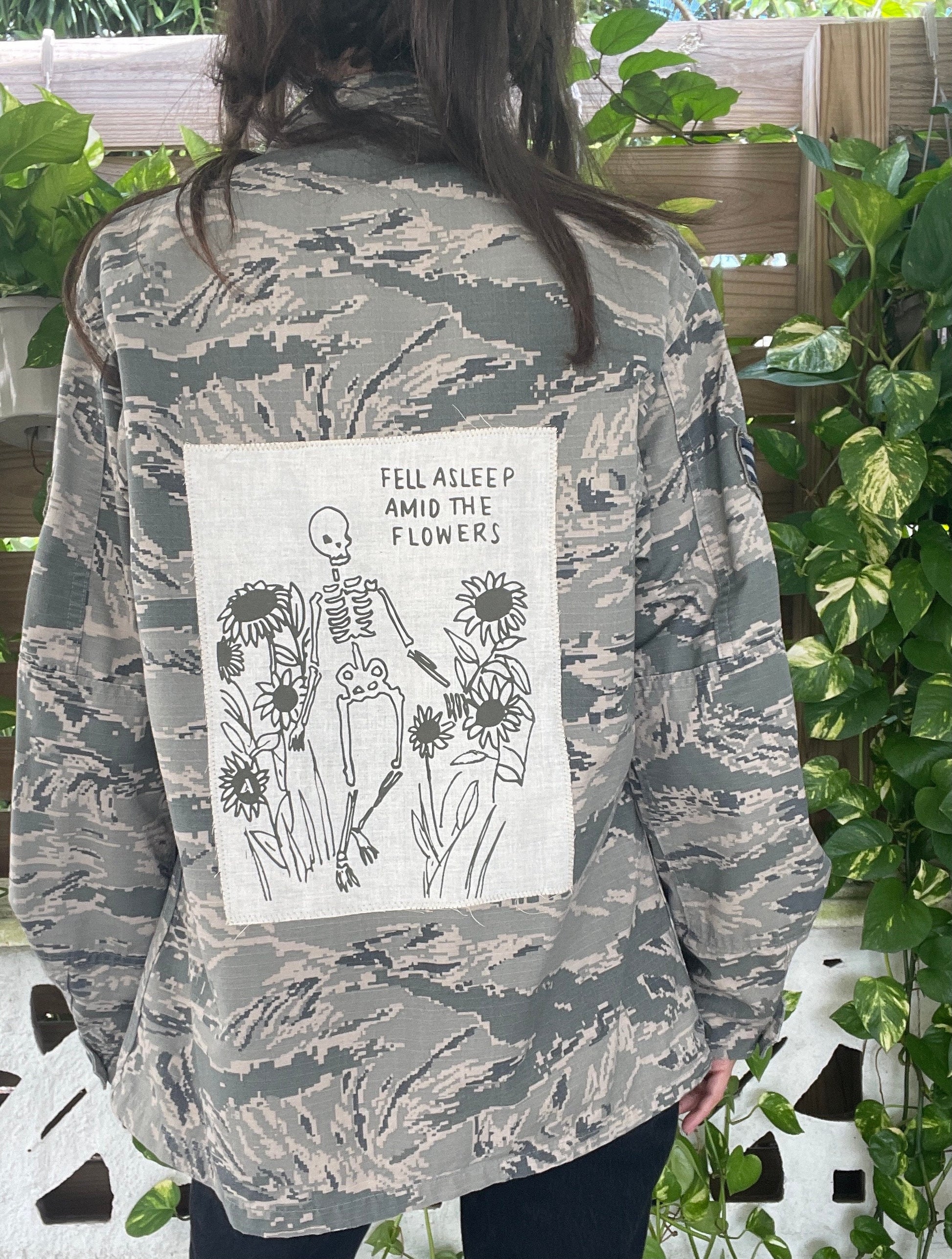 Amid the Flowers // Skeleton // Flowers // Sunflowers //  Punk Patch // Back Patch // Air Force // Army // Military Camo