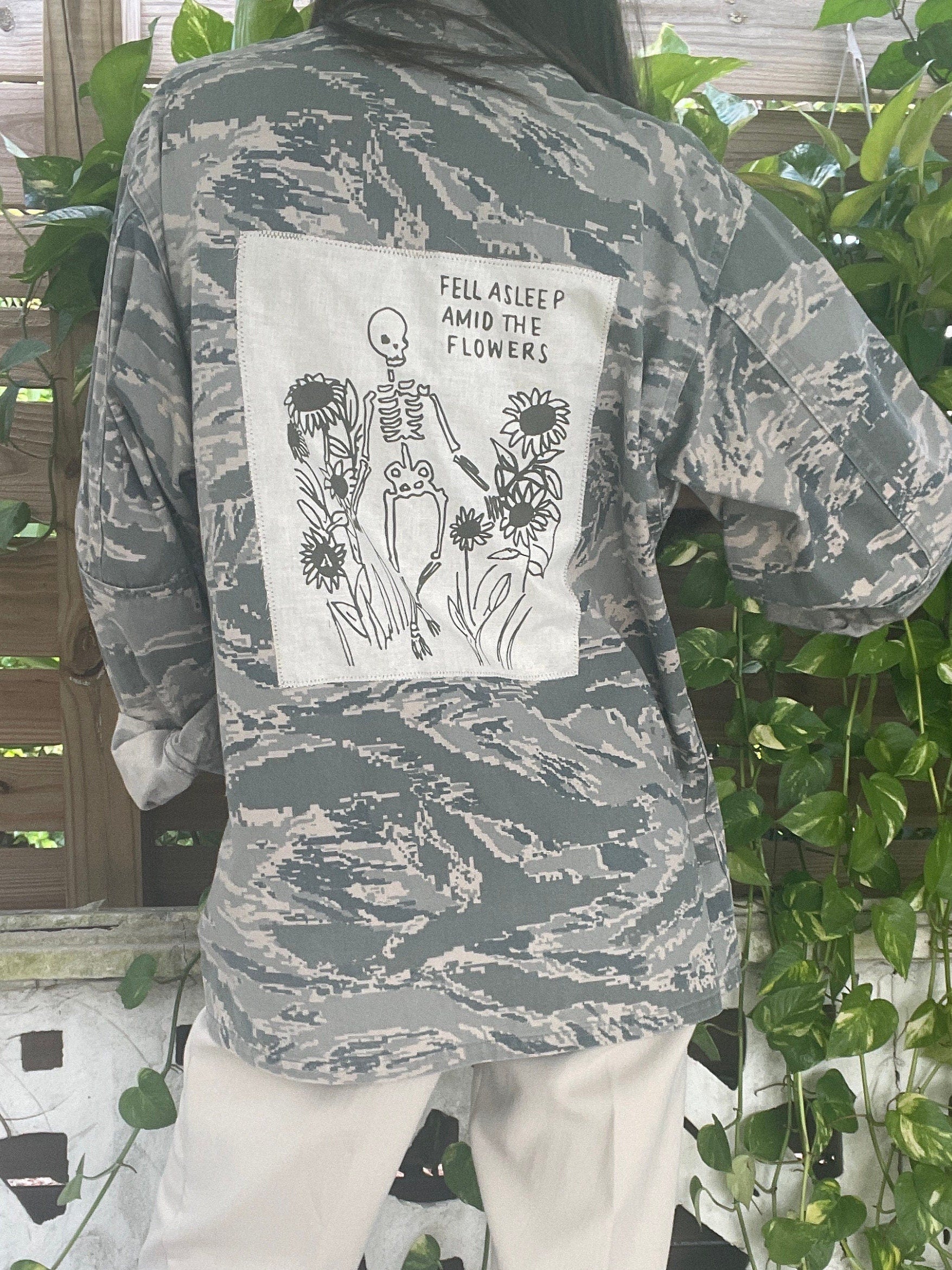 Skeleton with Flowers // Sunflowers // Fell Asleep Amid the Flowers //  Punk Patch // Back Patch // Air Force // Army // Military Camo