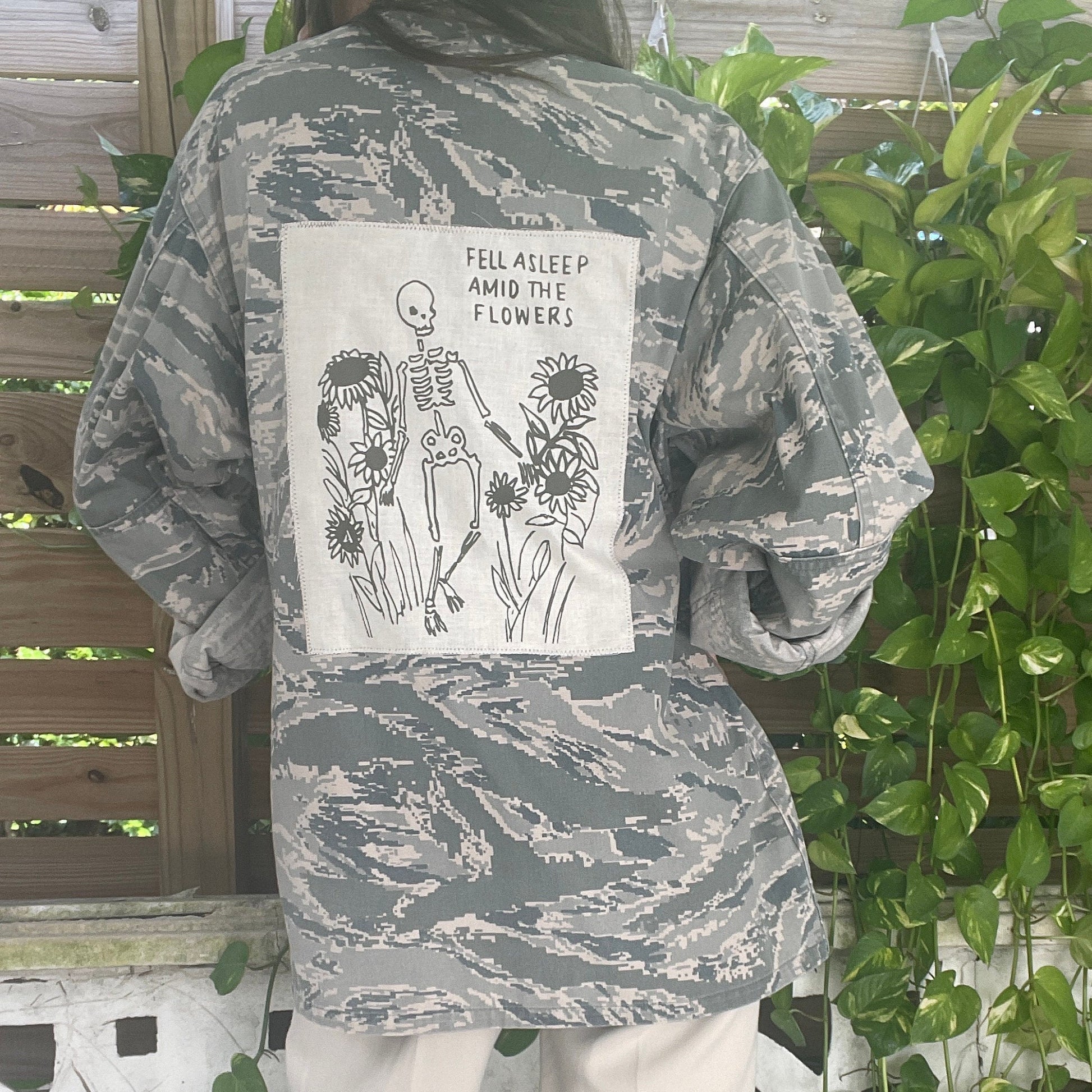 Skeleton with Flowers // Sunflowers // Fell Asleep Amid the Flowers //  Punk Patch // Back Patch // Air Force // Army // Military Camo