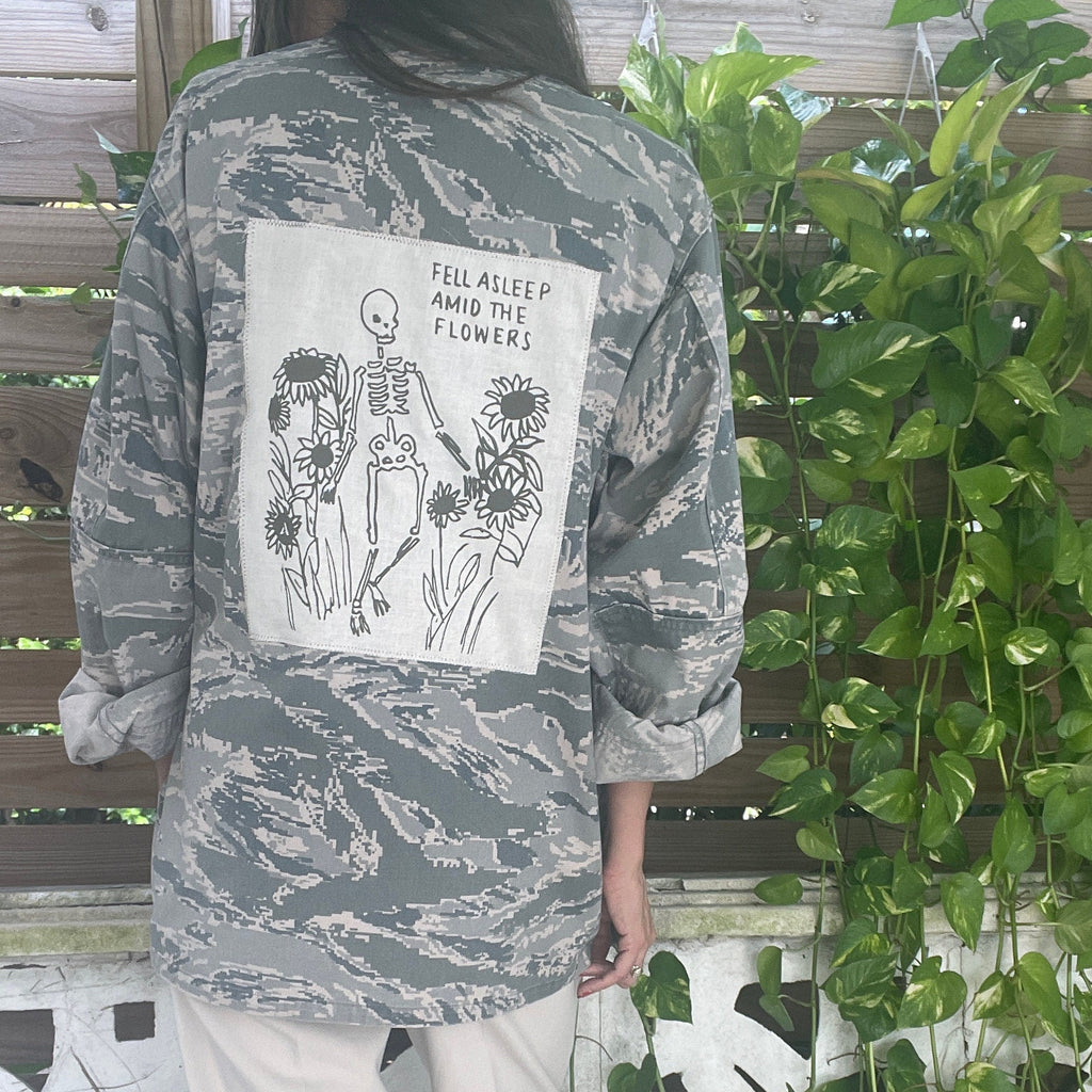 Skeleton with Flowers // Sunflowers // Fell Asleep Amid the Flowers //  Punk Patch // Back Patch // Air Force // Army // Military Camo