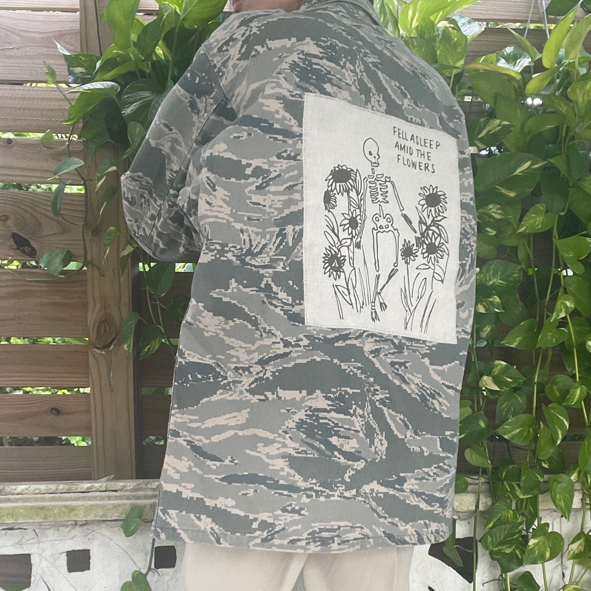 Skeleton with Flowers // Sunflowers // Fell Asleep Amid the Flowers //  Punk Patch // Back Patch // Air Force // Army // Military Camo