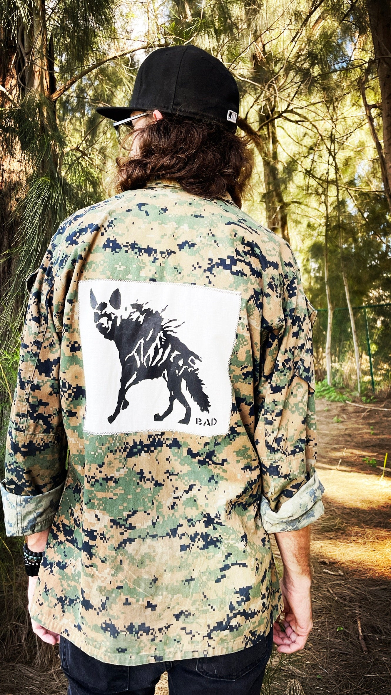 Hyena Army Shirt // Hyena Linocut Print // Hyaena hyaena // Striped Hyena // Army Jacket // Military Jacket // Camouflage // Camo